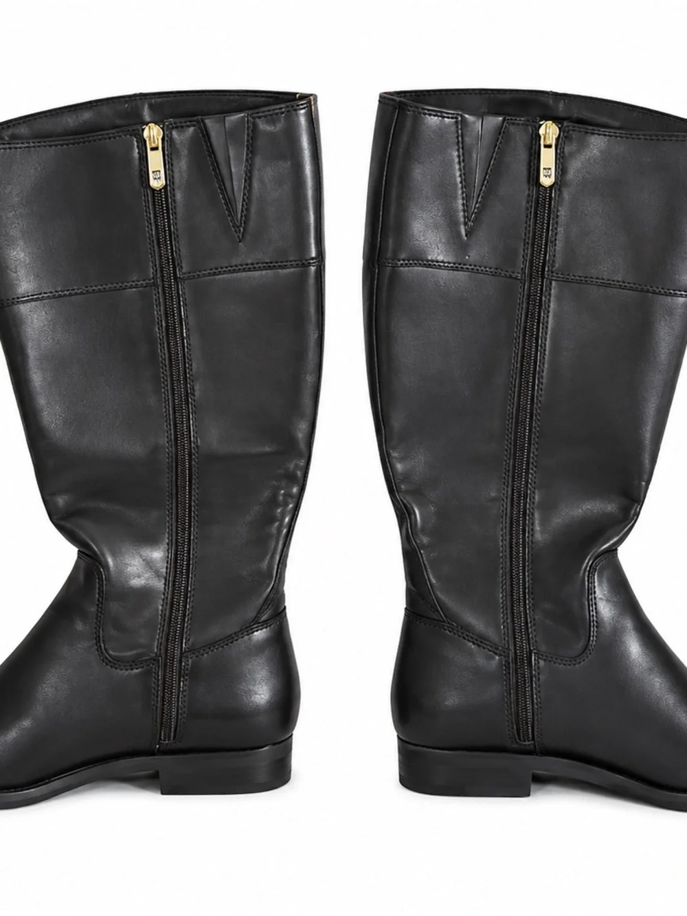 Tommy Hilfiger Women’s Black Knee High Riding Boots 9.5M Gold Logo Zip